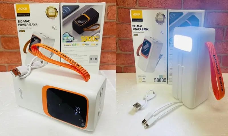 Aspor A350 50,000mAh - Fast Charging with Built-in Flashlight Power Bank for