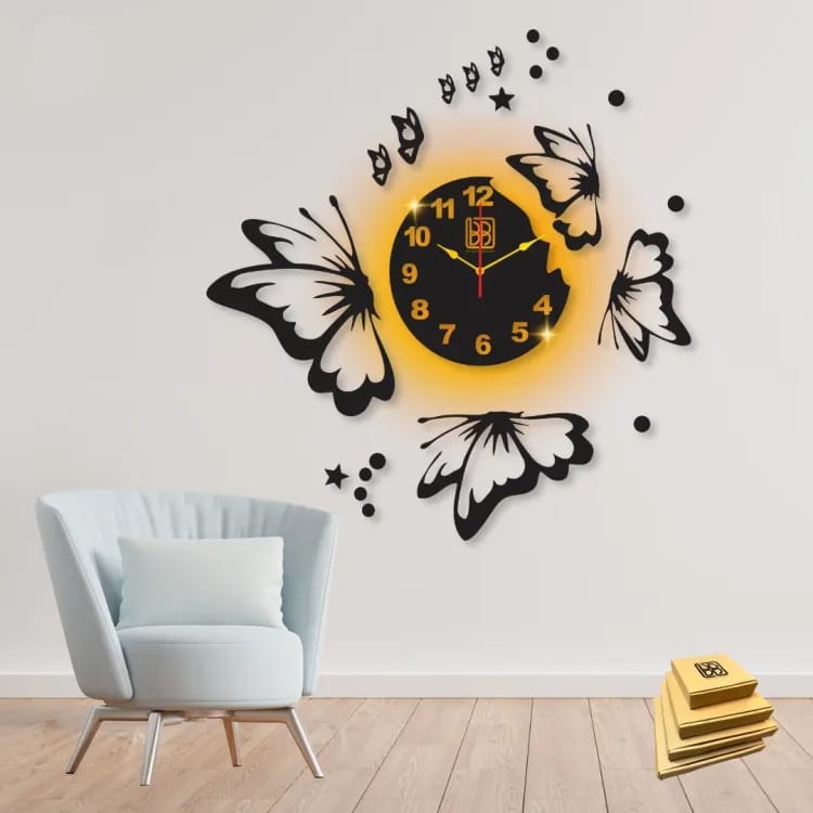 3d wall clock And Butterfly Wooden Wall Clock with light