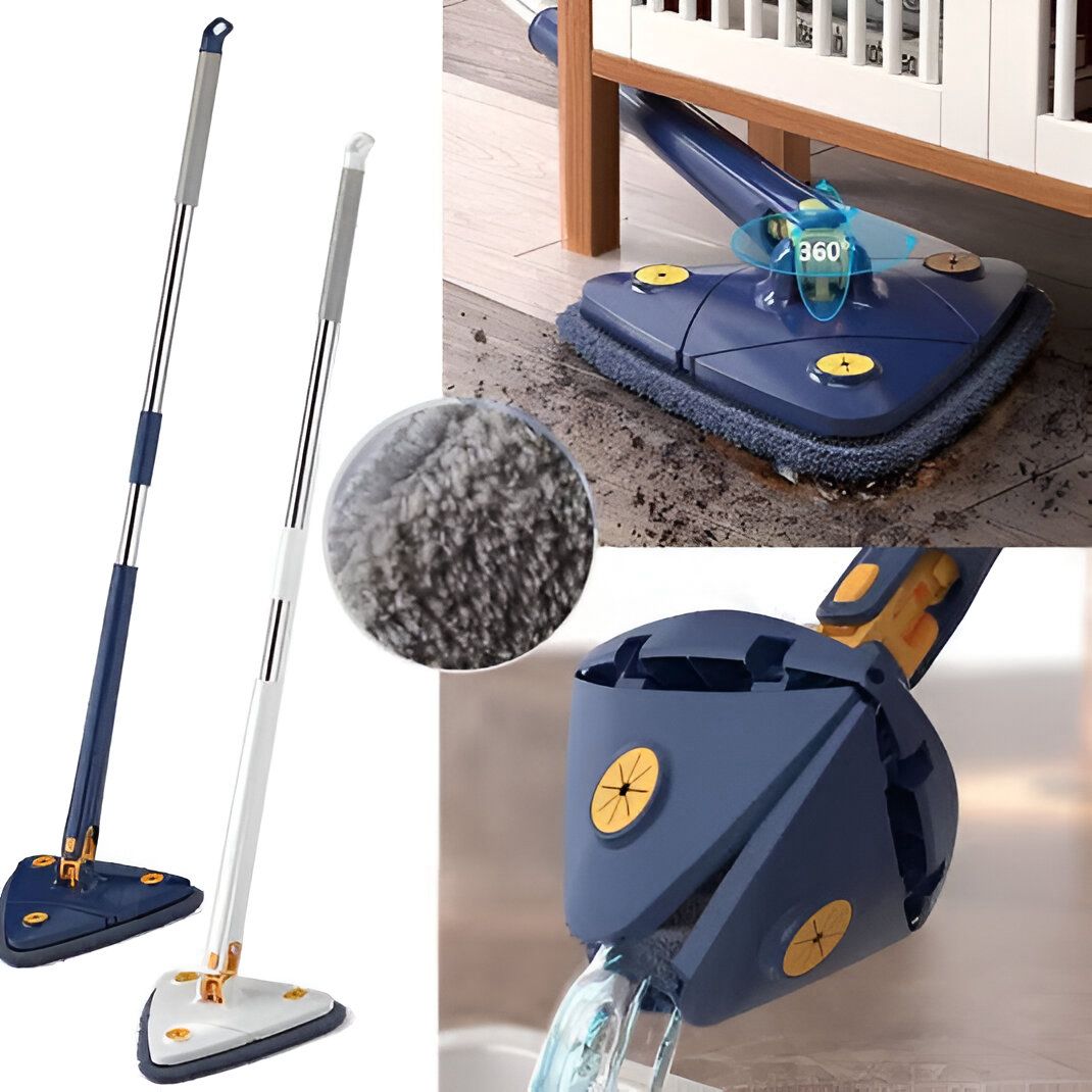 Extendable Triangle Mop 360 Twist Squeeze Window Glass Toilet Bathroom Floor Household