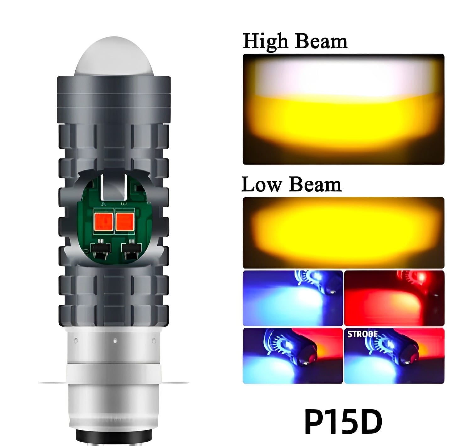 Bike LED Headlight Bulb with 5 Function- Police Light Red, Blue White