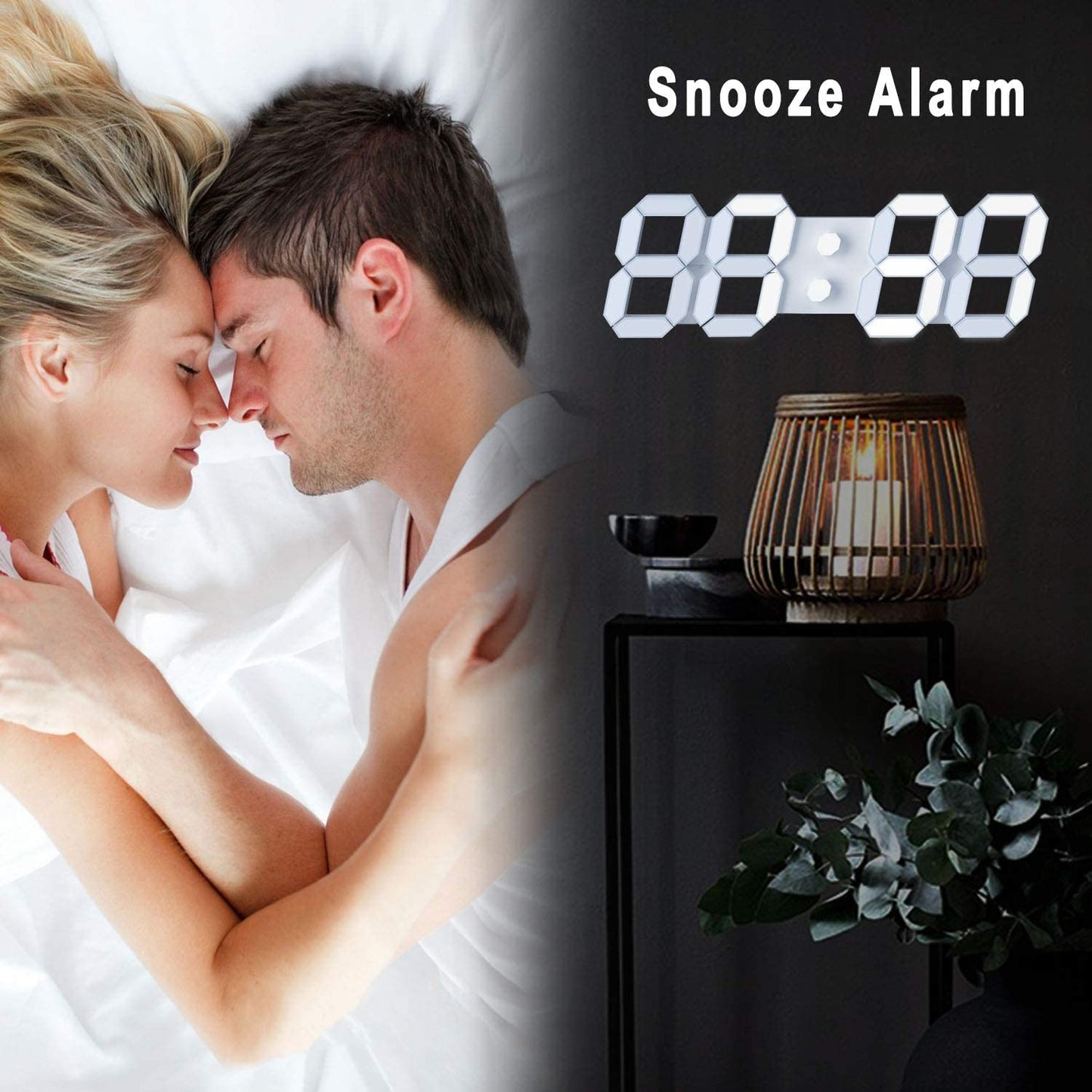 White 3D Led Digital Clock, Desk Alarm Clock | Home Decoration Wall