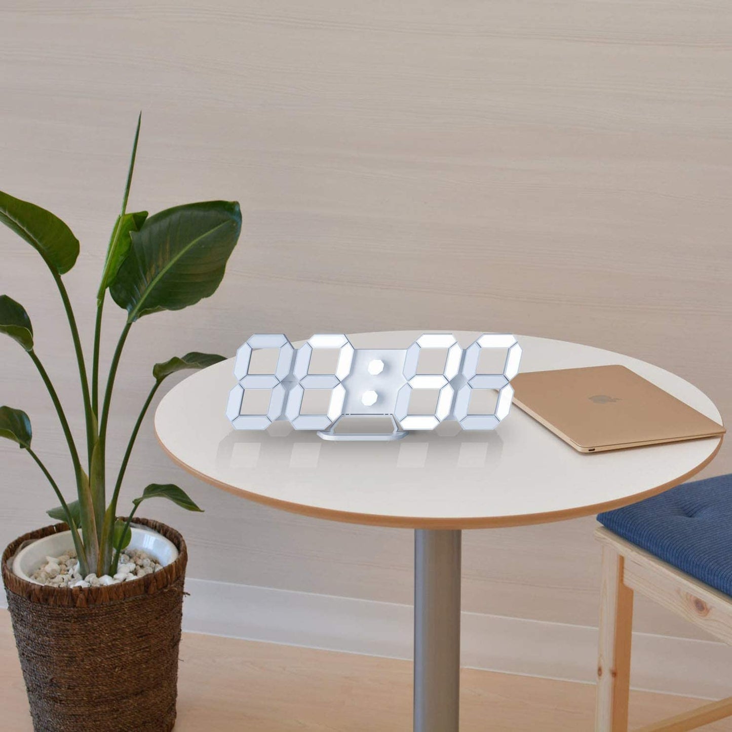 White 3D Led Digital Clock, Desk Alarm Clock | Home Decoration Wall