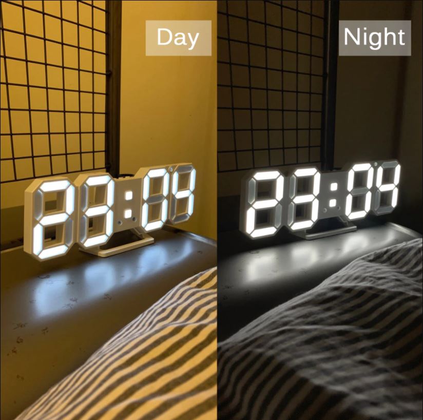 White 3D Led Digital Clock, Desk Alarm Clock | Home Decoration Wall