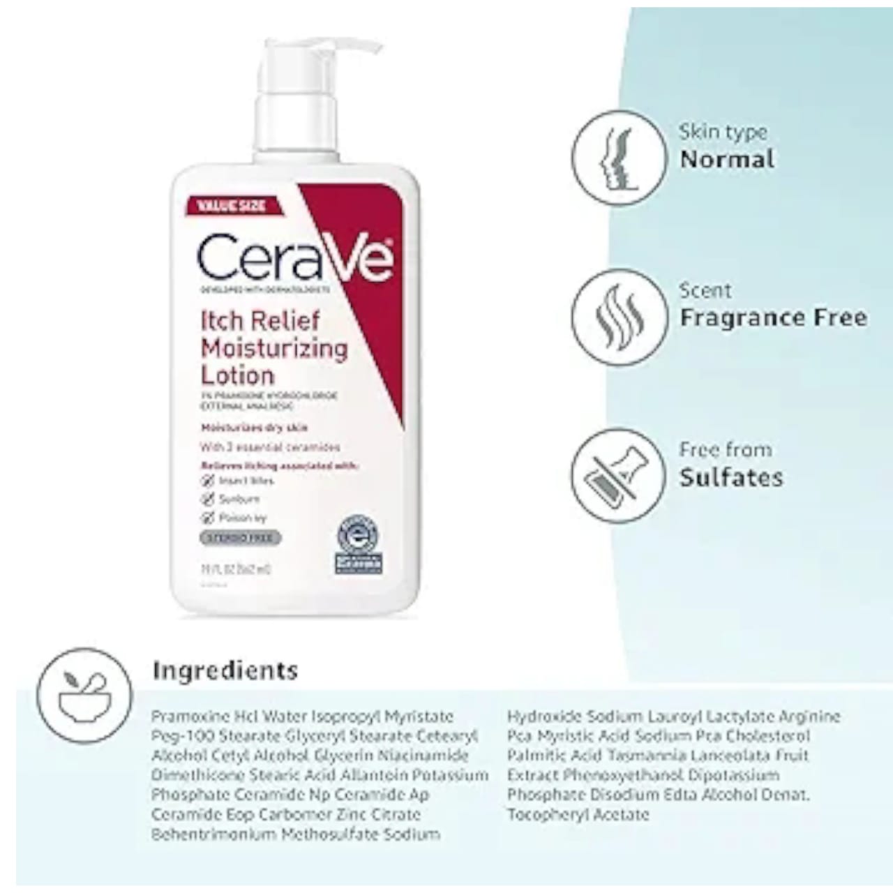 CeraVe Itch Relief Moisturizing Lotion with Pramoxine Hydrochloride for Dry Skin