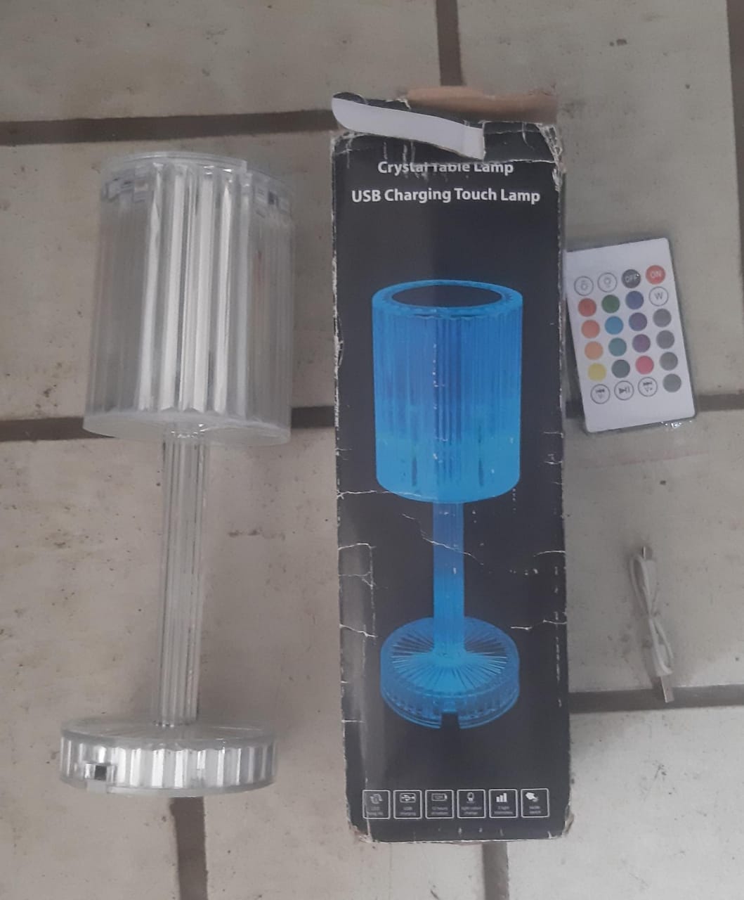 RGB Crystal Touch Table Lamp, LED Night Light Bedside Lamp with USB