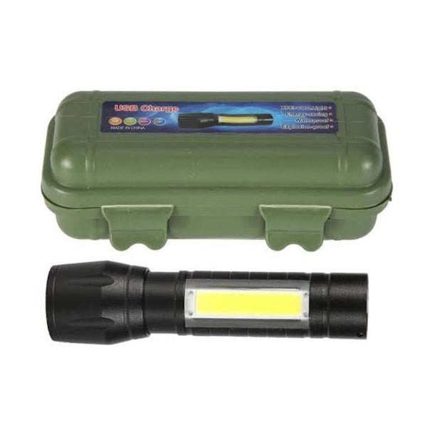 USB Charging XPE+COB LED Flashlight Lamp Torch With Clip Three Mode Zoomable