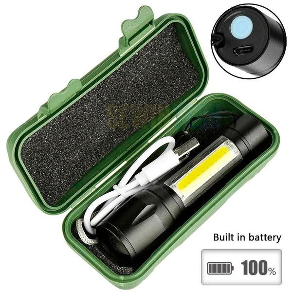 USB Charging XPE+COB LED Flashlight Lamp Torch With Clip Three Mode Zoomable