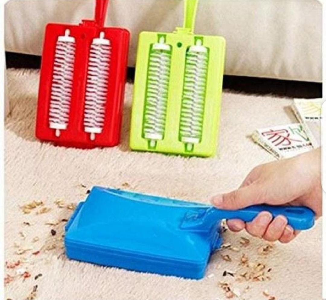 Handheld Carpet Table Crumb Sweeper Plastic Dual Brush Cleaner Collector Roller (random