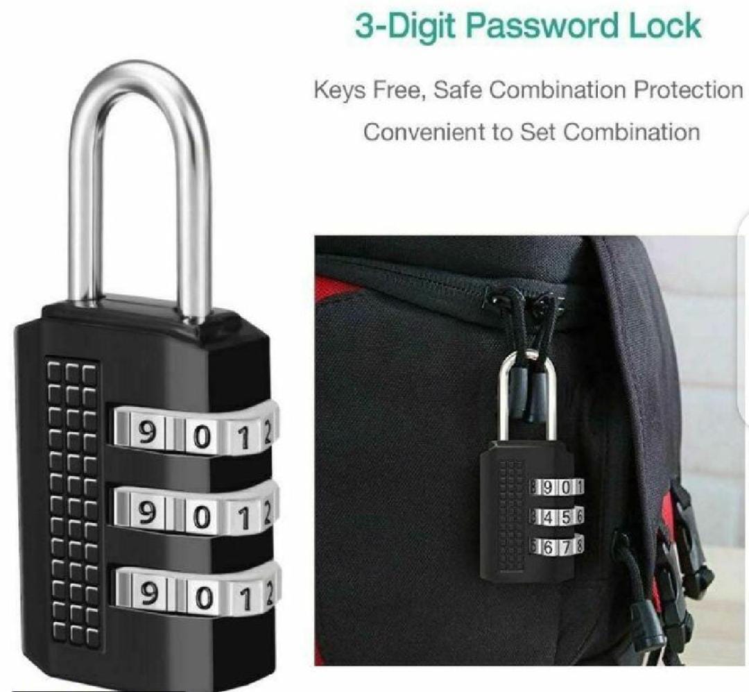 3 Digit Combination Padlock for locker Luggage suitcase Travel bag (Random color)