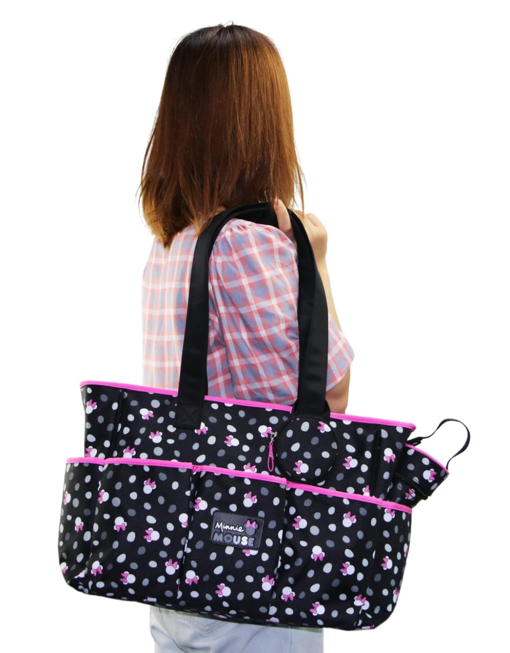 Stylish Disney Minnie Mouse Diaper Bag Set with Changing Pad & Bottle