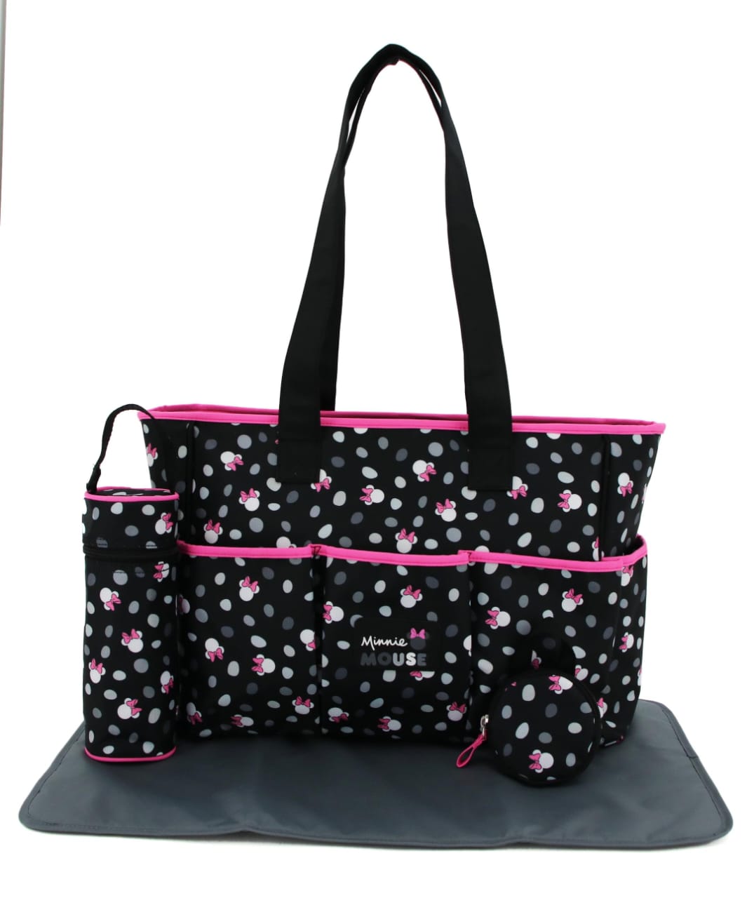 Stylish Disney Minnie Mouse Diaper Bag Set with Changing Pad & Bottle