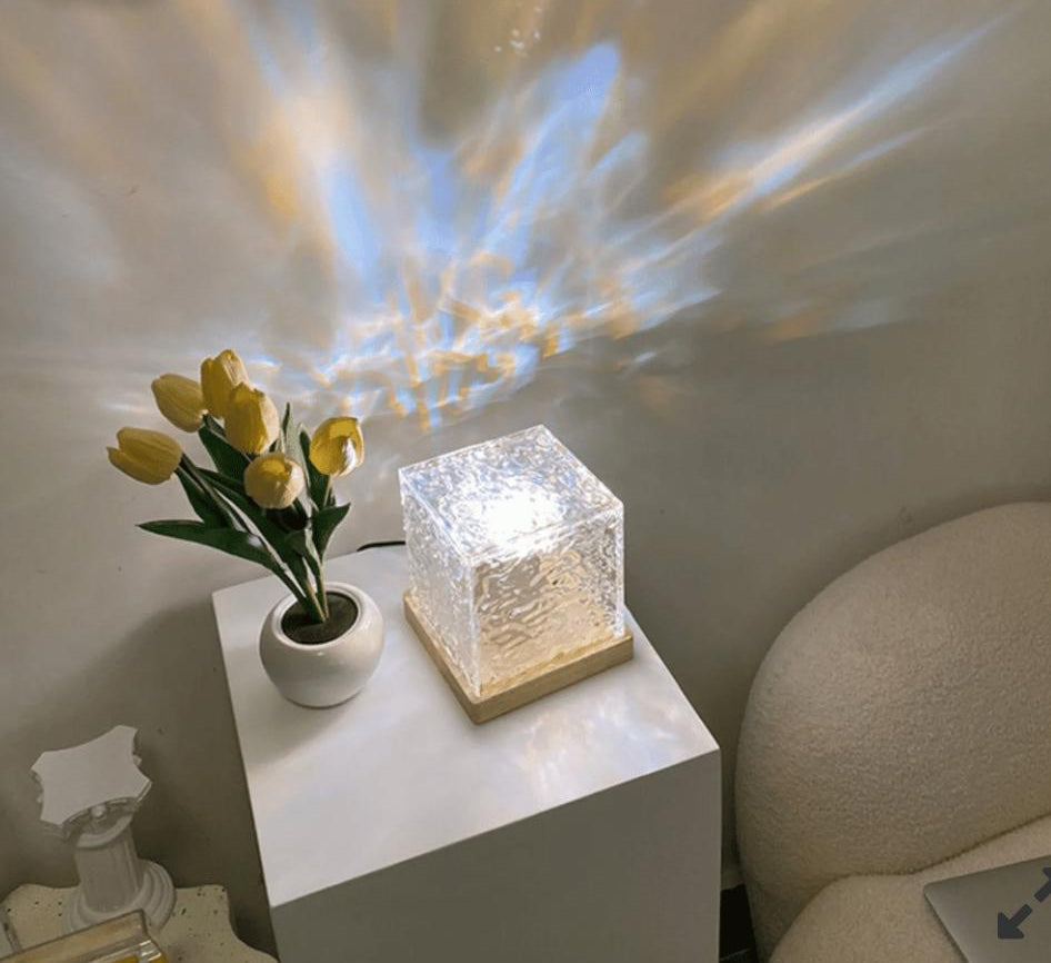 Dynamic Rotating Water Ripple Night Light 3 Colors Flame Crystal Lamp for