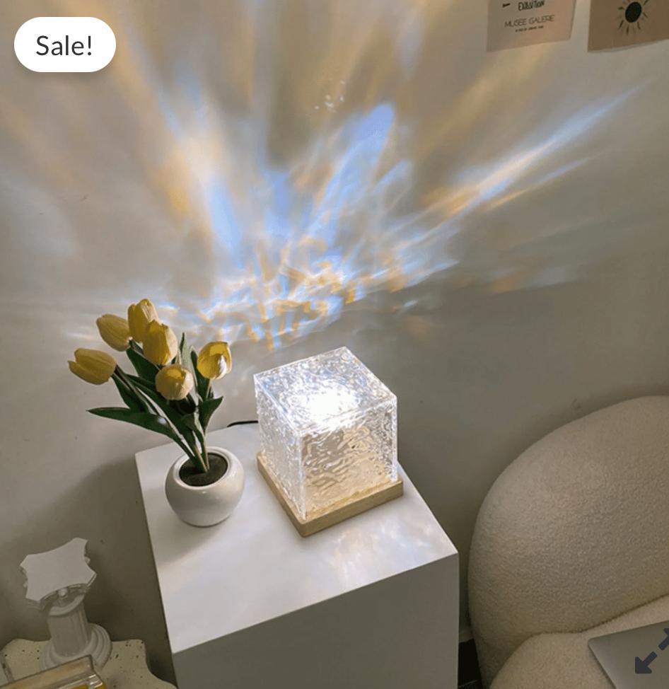 Dynamic Rotating Water Ripple Night Light 3 Colors Flame Crystal Lamp for