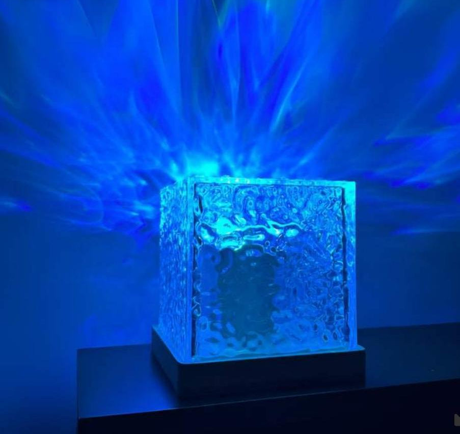 Dynamic Rotating Water Ripple Night Light 3 Colors Flame Crystal Lamp for