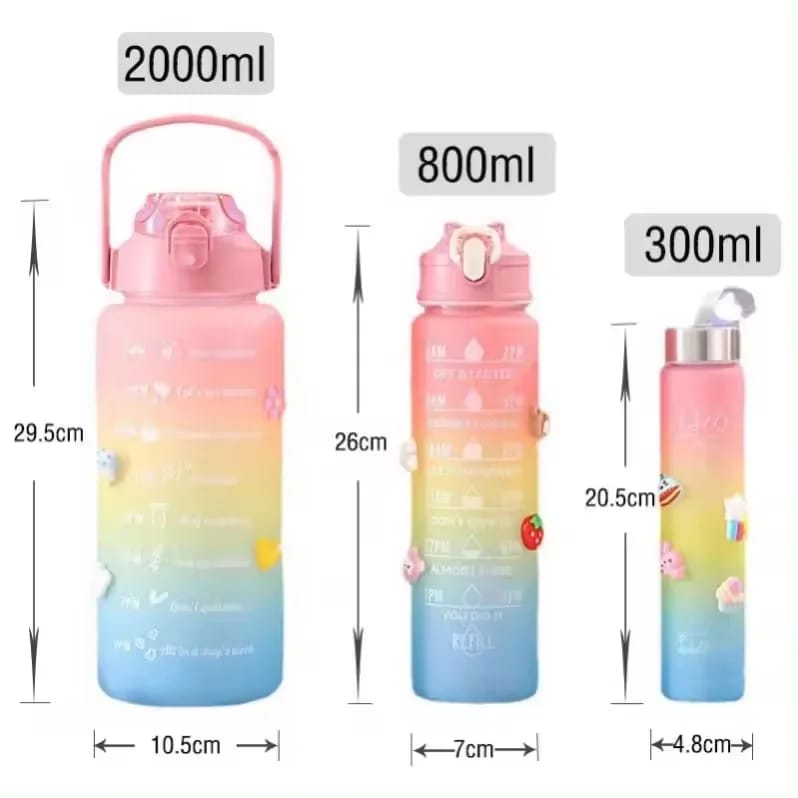 3 Pack Water Bottles with 2L Large Bottle 700MLPortable Bottle and