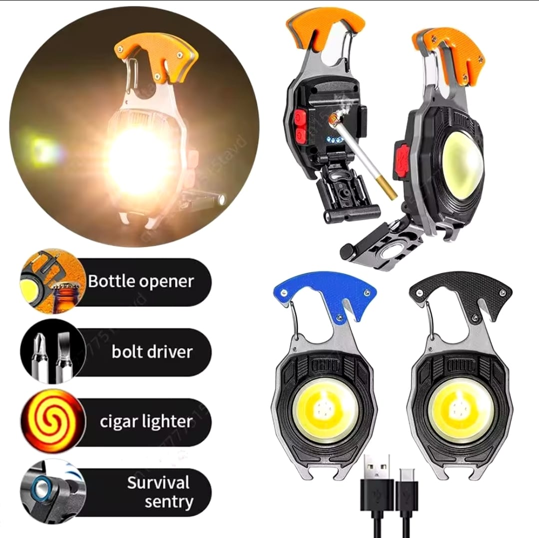 Multifunction Keychain COB Work Lights Strong Magnet Mini Torch with Cigarette Lighter