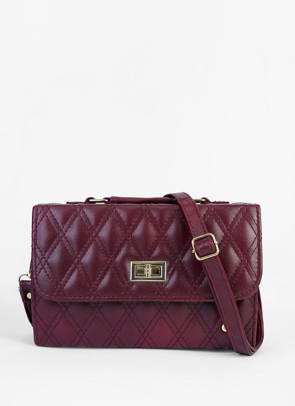 Women's PU Leather Embroidered Shoulder Bag (Maroon)
