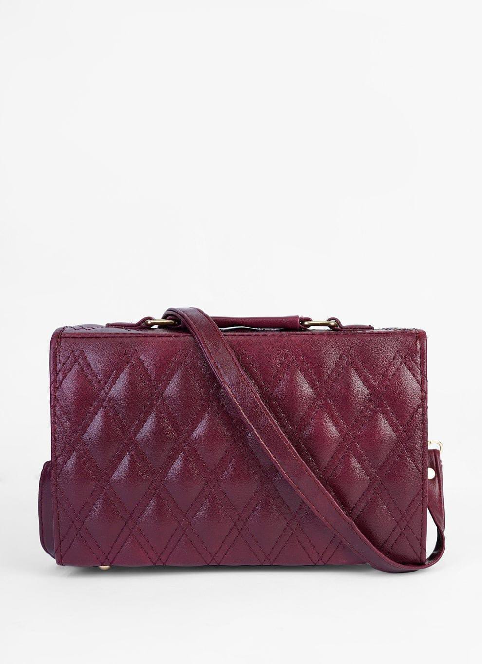 Women's PU Leather Embroidered Shoulder Bag (Maroon)