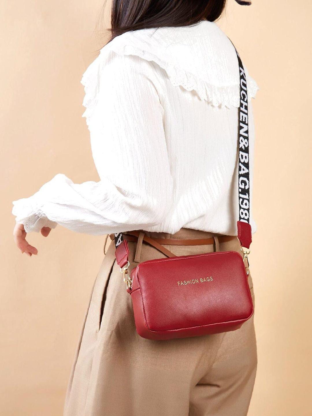 PU Leather Wide Strap Crossbody Bag Simple Style Small Shoulder Bags