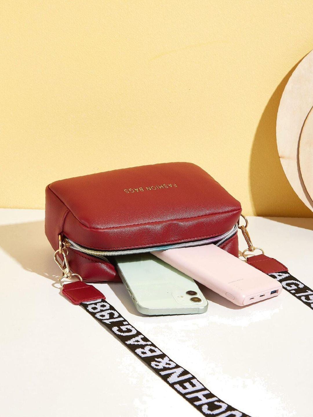 PU Leather Wide Strap Crossbody Bag Simple Style Small Shoulder Bags