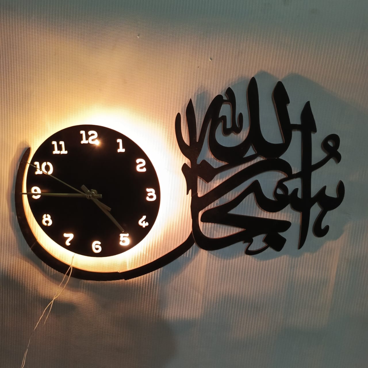 Subhan Allah 3d wall clock Wooden Wall Clock (with light)