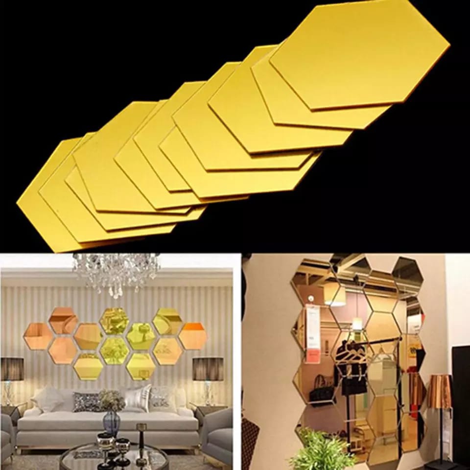 (pack of 12) 3d acrylic Hexagon Simple Mirror-Surface Geometric DIY Art