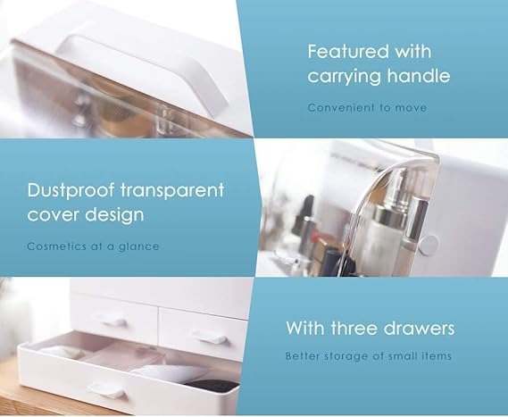 Makeup Organizer Modern Cosmetic White Storage Box | Portable Handle Fully Open