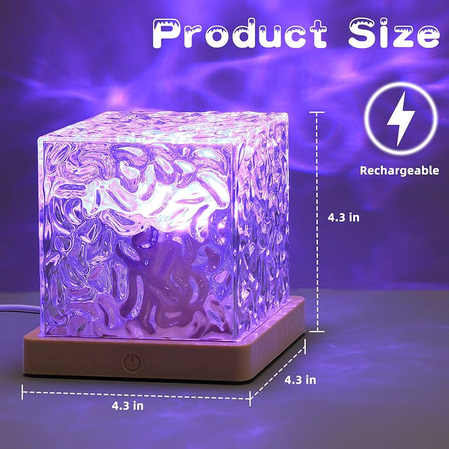 Dynamic Rotating Water Ripple Night Light 3 Colors Flame Crystal Lamp for