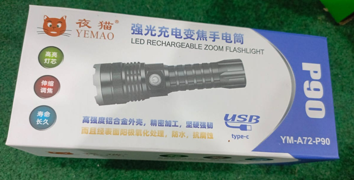P 90 Super Light Rechargeable Flashlight High Lumens, High Power Led Flashlight,