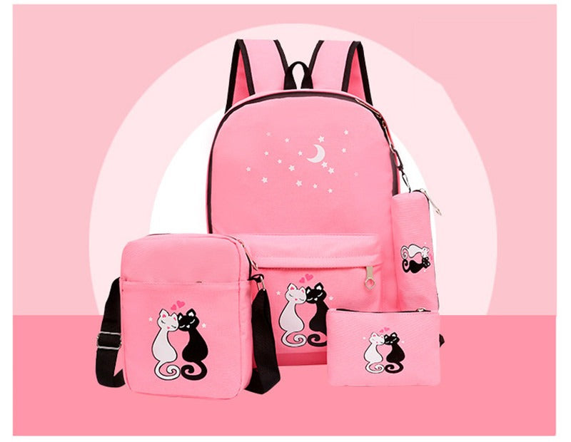 4-Piece School Bag Set/ backpack Children School Bags For Girls Boys Canvas