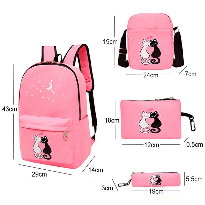 4-Piece School Bag Set/ backpack Children School Bags For Girls Boys Canvas