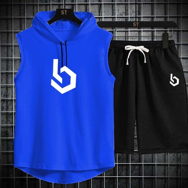 Firangi| Sign gym Summer Sleeveless Hooded Tracksuit For Men's (Tshirt + Shorts