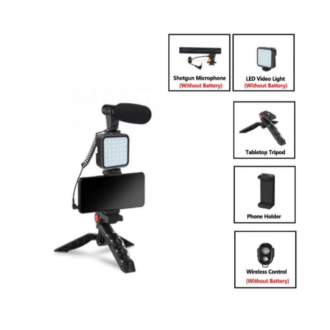Vlogging Video Making Kit With Light, Table Tripod Stand, Microphone, Phone Holder,