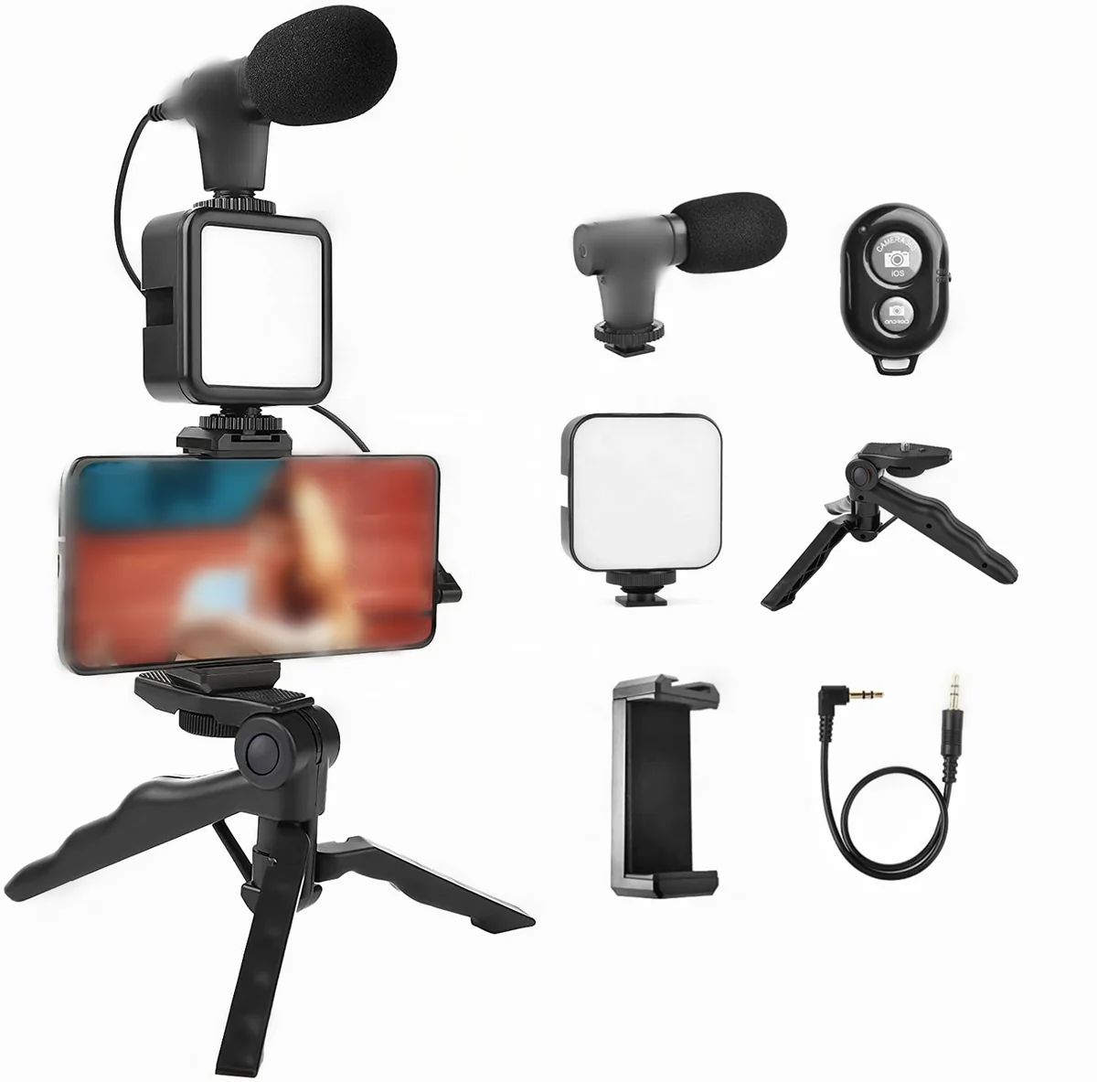 Vlogging Video Making Kit With Light, Table Tripod Stand, Microphone, Phone Holder,