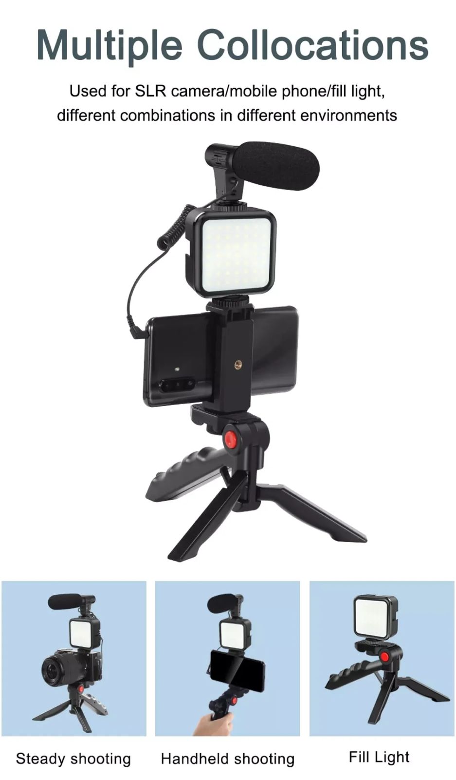 Vlogging Video Making Kit With Light, Table Tripod Stand, Microphone, Phone Holder,