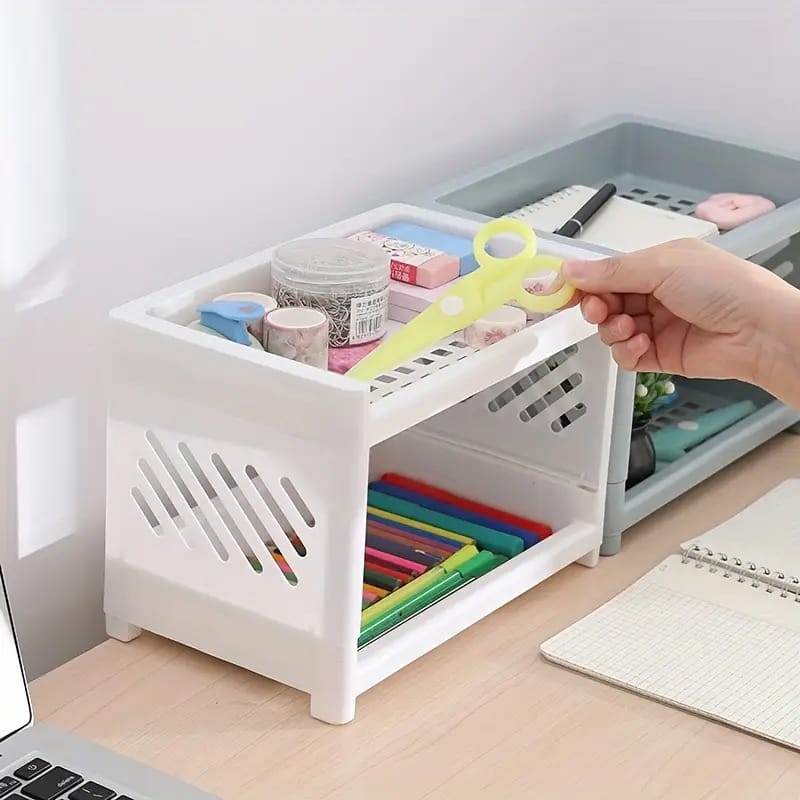 Desktop Double-Layer Plastic Storage Holder Rack Cosmetic Box Kitchen Bathroom Desk Shelf