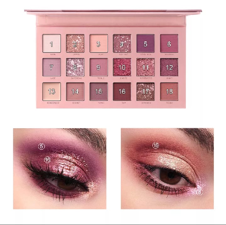 18 Shade Pearlescent Shimmer - Matte Waterproof NUDE Eyeshadow Palette