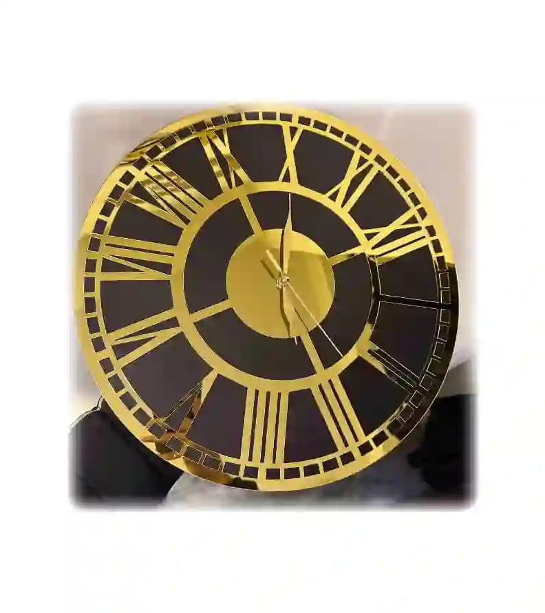 Roman Numbers Clock Gold Frame and Black Clock | Wall Decor |
