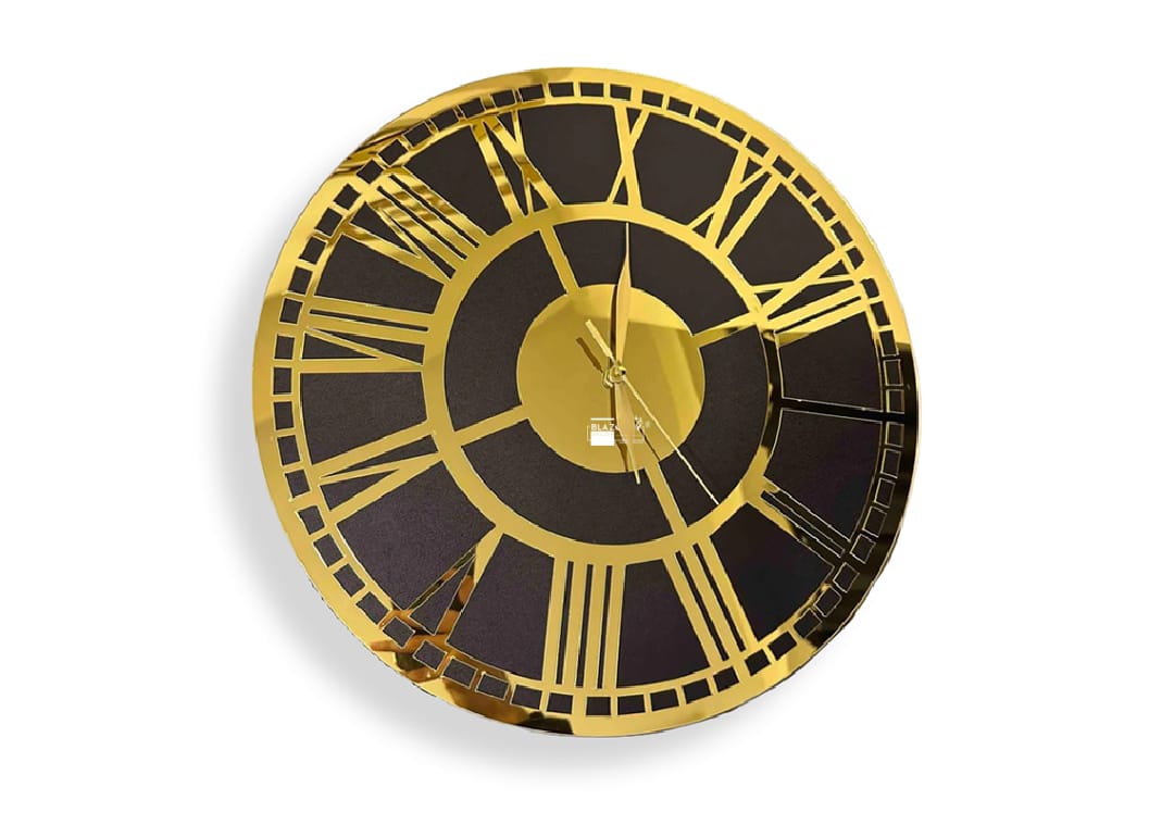 Roman Numbers Clock Gold Frame and Black Clock | Wall Decor |