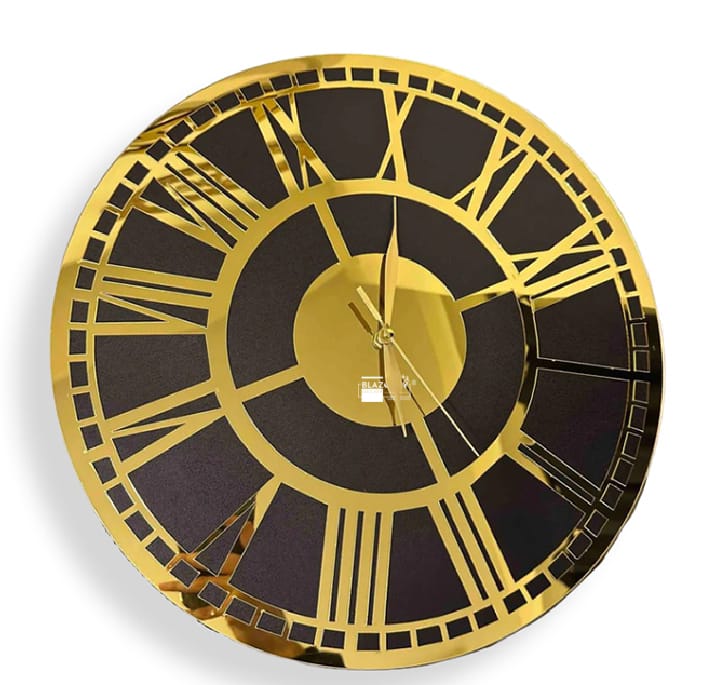 Roman Numbers Clock Gold Frame and Black Clock | Wall Decor |