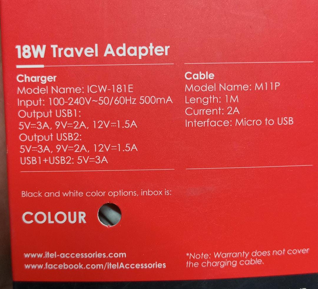 Itel 18w QC3.0 Fast charge Adapter with Fast charging with Micro Cable