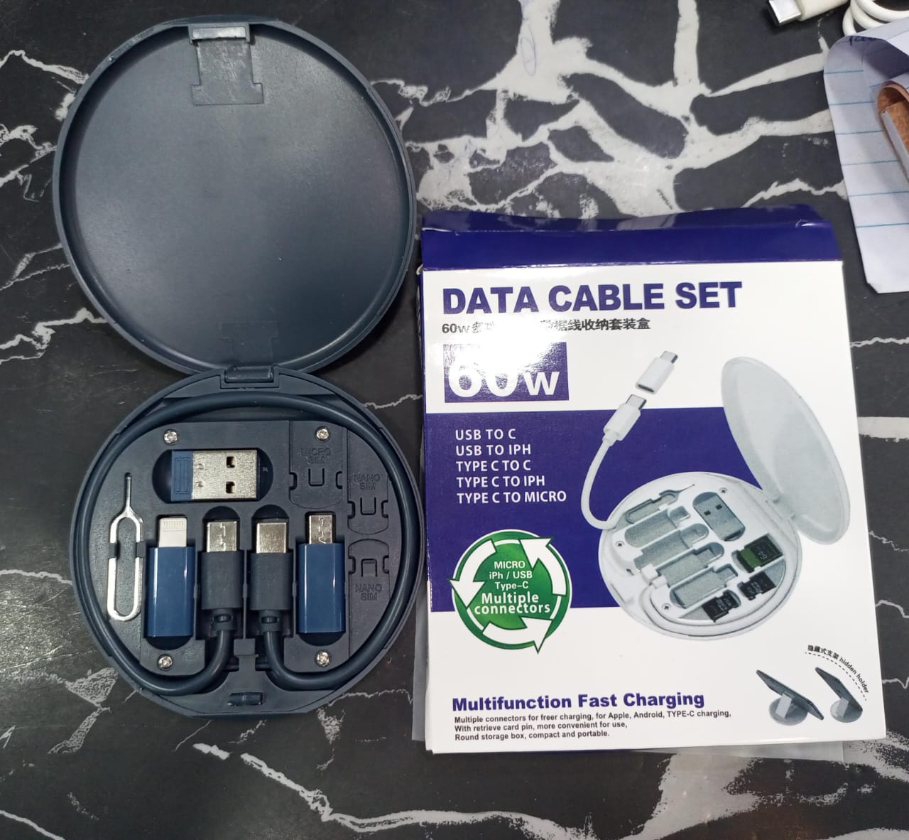 Multifunctional Data Cable Set 60W Fast Charging Cable for Android & Iphone