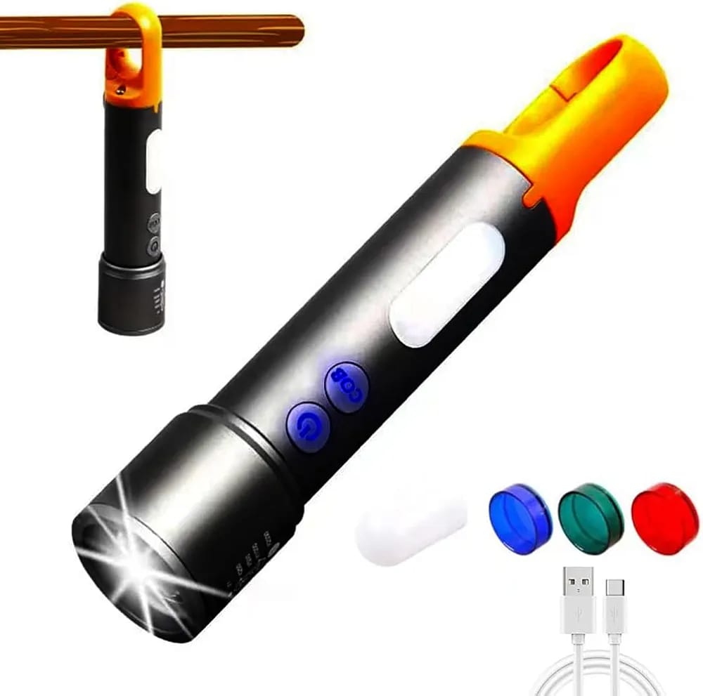 Rechargeable Tactical Flashlight High Lumens, Brightest Flashlights for Emergencies Camping COB Sidelight,