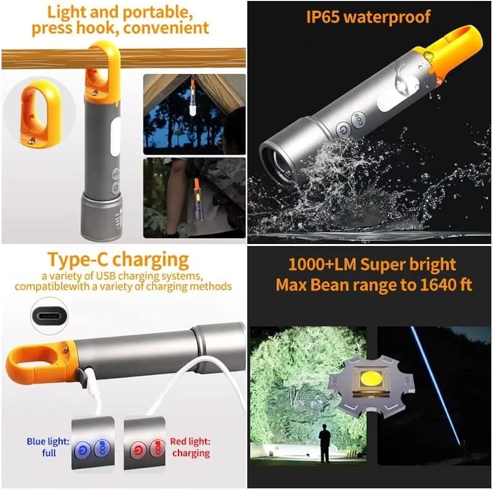 Rechargeable Tactical Flashlight High Lumens, Brightest Flashlights for Emergencies Camping COB Sidelight,