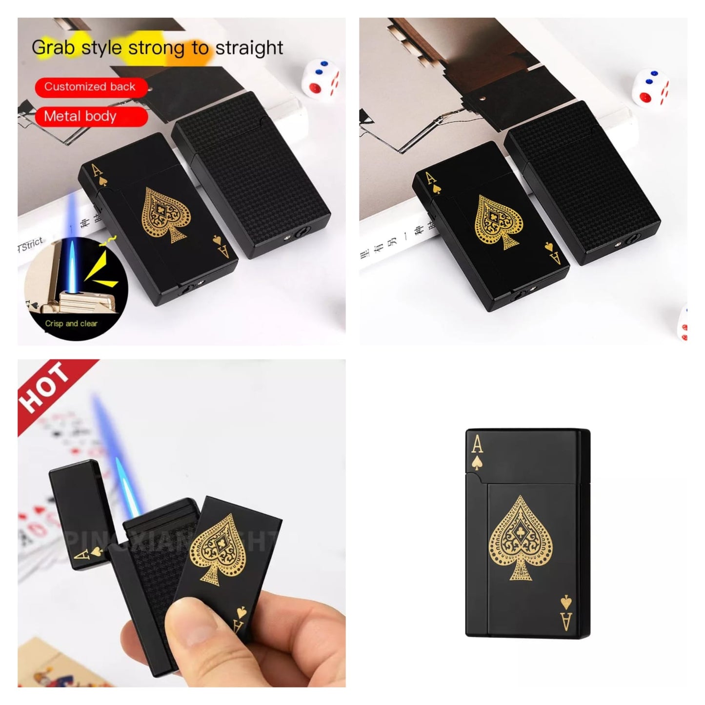 Jet Torch Playing Card Lighter, Green Flame Ace Card Lighter Windproof Refillable
