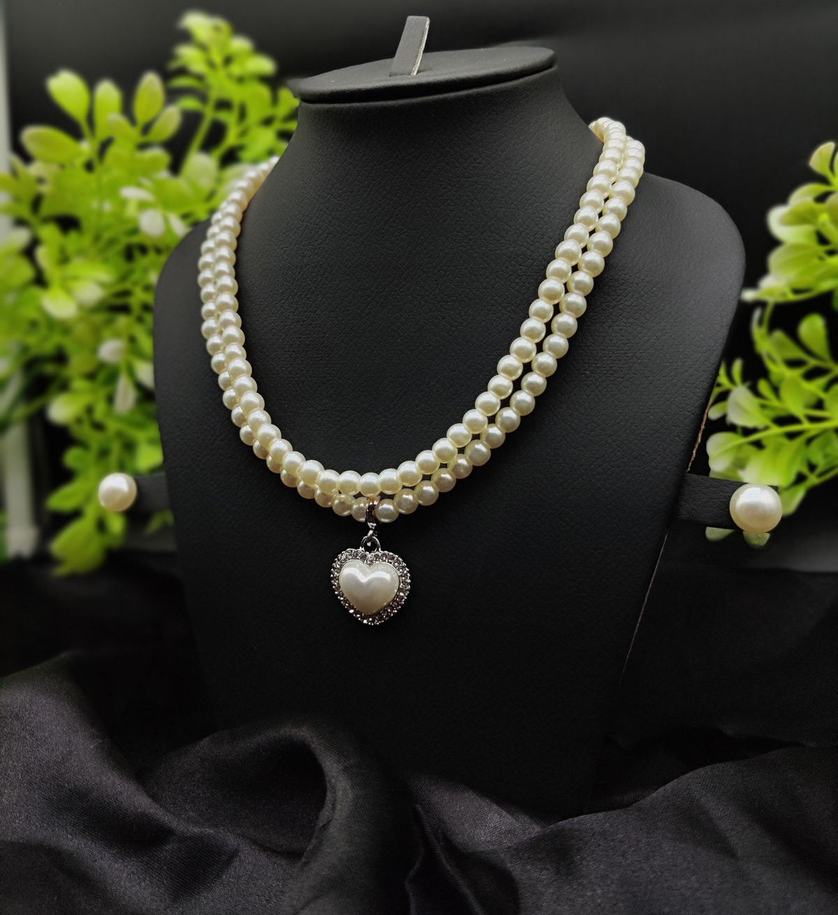 Imported Elegant Double-Strand Pearl Necklace with Heart Pendant | Girls & Women