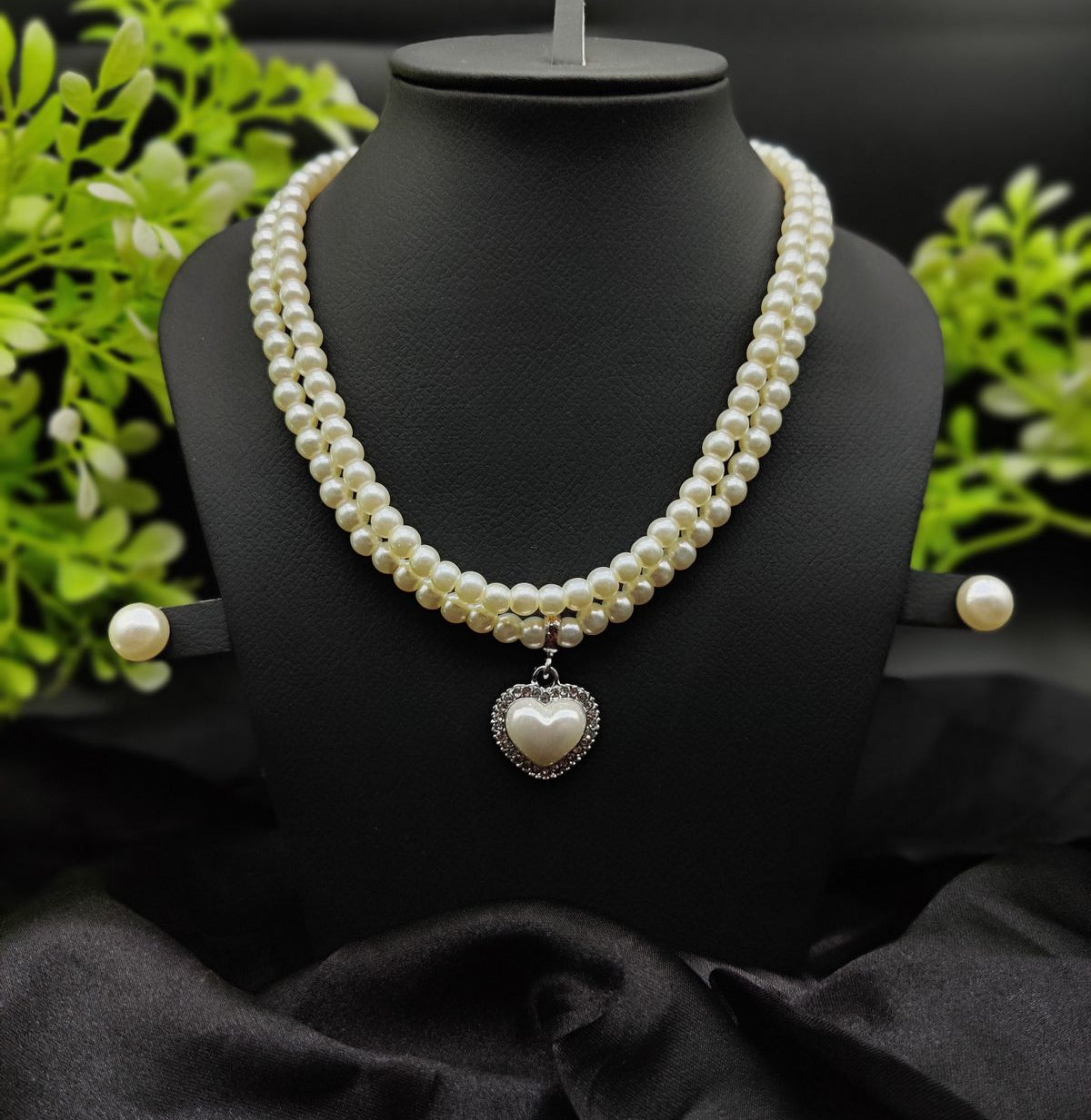 Imported Elegant Double-Strand Pearl Necklace with Heart Pendant | Girls & Women