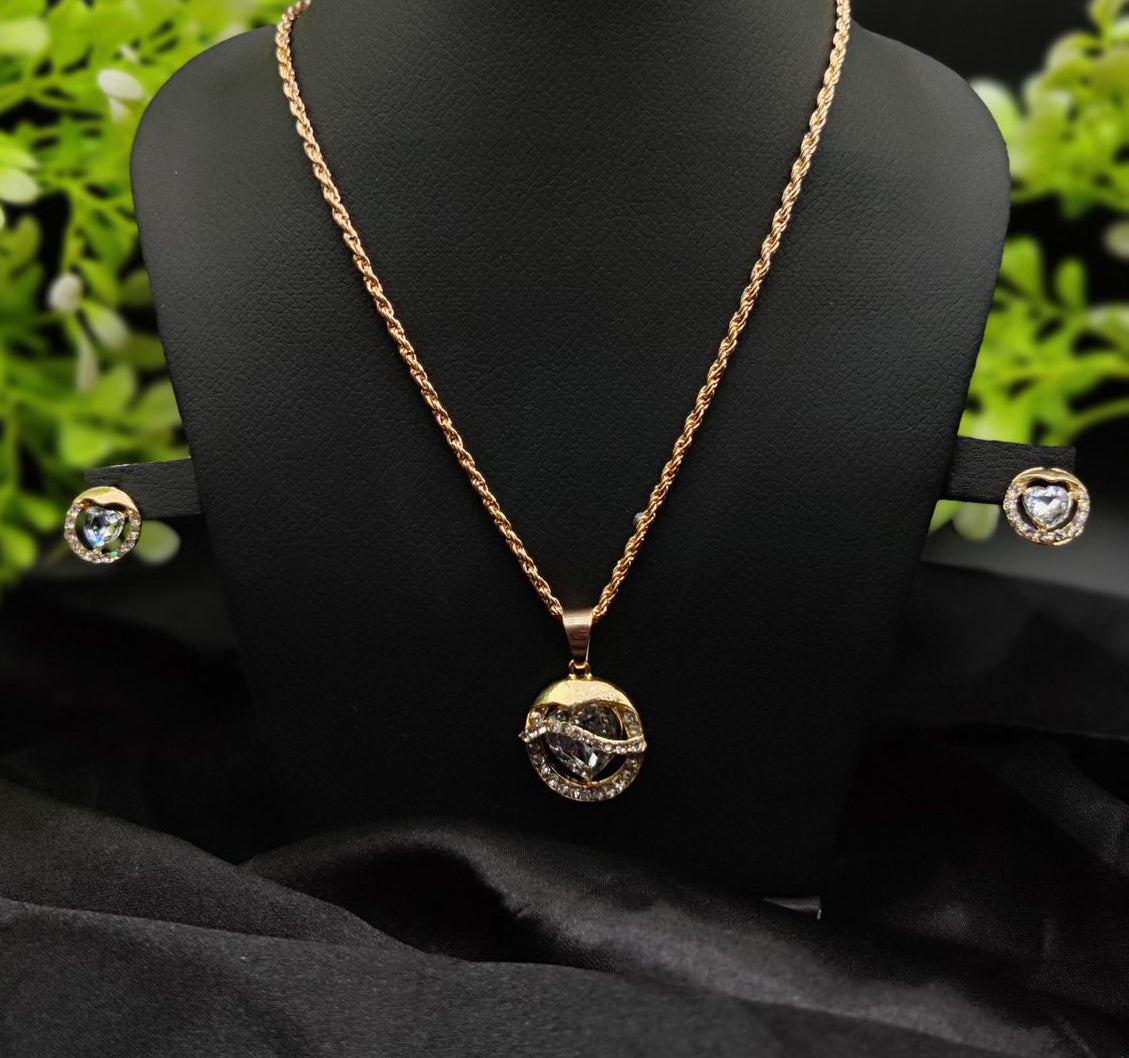 Imported Timeless Elegance Gold Pendant Necklace Set with Radiant Crystals | Girls