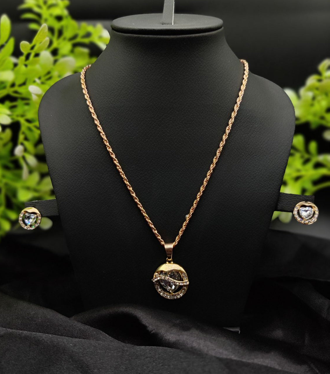 Imported Timeless Elegance Gold Pendant Necklace Set with Radiant Crystals | Girls