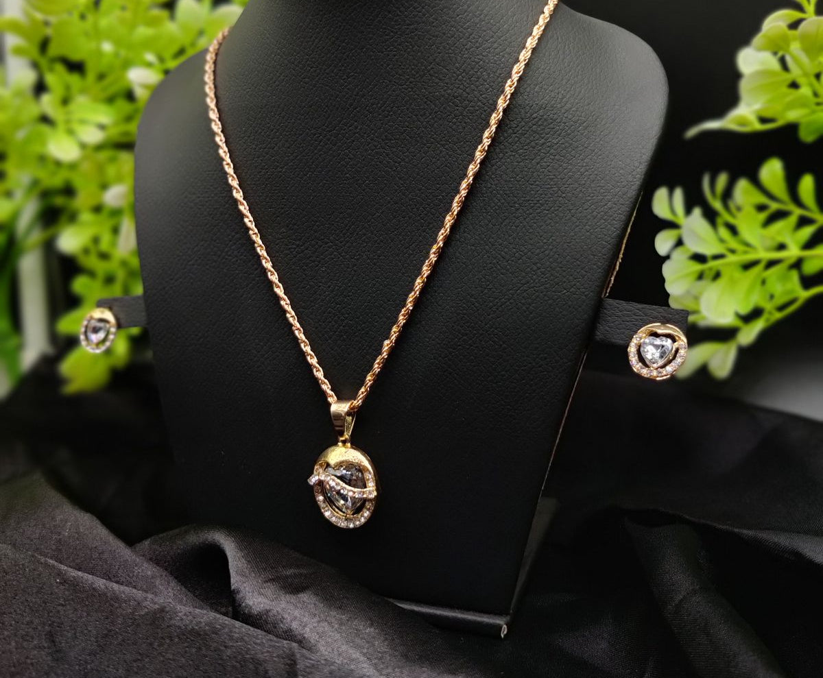 Imported Timeless Elegance Gold Pendant Necklace Set with Radiant Crystals | Girls